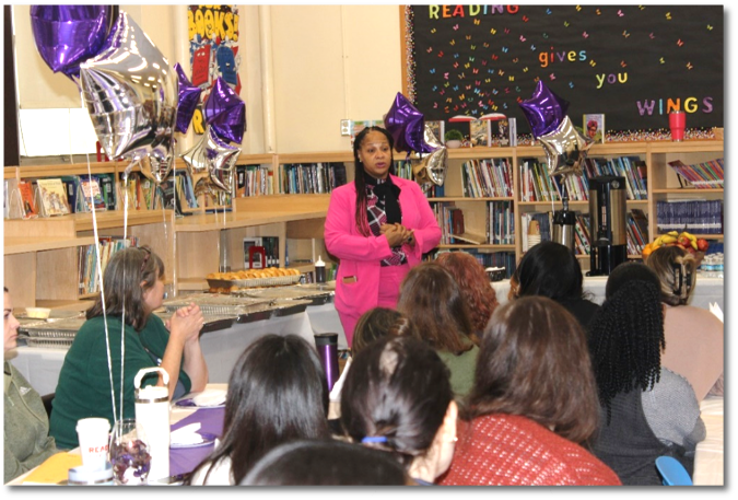  During a recent breakfast event, Principal Nicole Penn spoke to the staff of Warring Elementary School to recognize their achievements.